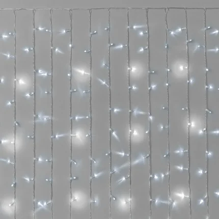 Гирлянда Занавес 2×1.5 м Белый с Мерцанием, 220В, 300 LED, Провод Прозрачный ПВХ, IP65