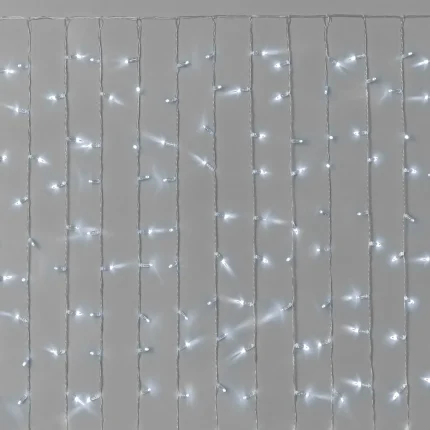 Гирлянда Занавес 2×1.5 м Белый Статика, 220В, 300 LED, Провод Прозрачный ПВХ, IP65