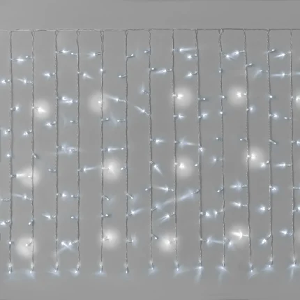 Гирлянда Занавес 2×1 м Белый Статика, 200 LED, IP65, прозрачный провод