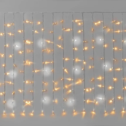 Гирлянда Занавес 2×1 м Тепло-Белый с Мерцанием, 200 LED, Прозрачный провод, IP65