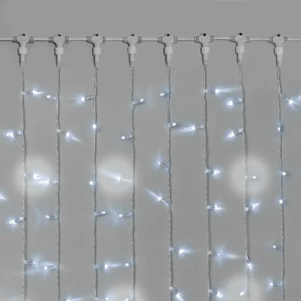 Гирлянда Занавес 2×3 м. Белый 220В, 600 LED, Провод Прозрачная Резина, Мерцающий, IP65
