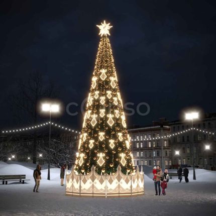 Уличная ель с комплектом украшений «Деметра», 12–20 м, IP65, тёплое/холодное свечение