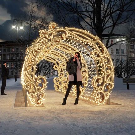 Световая арка-фотозона «Тоннель» 8,45×3,16×2,47 м, IP65, золотое свечение