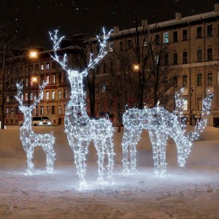 Семья оленей: (3 оленя: серия 1,9м динамика, серия 1,9м пьющий, серия 1,3м динамика) OL 150, IP65, холодное свечение