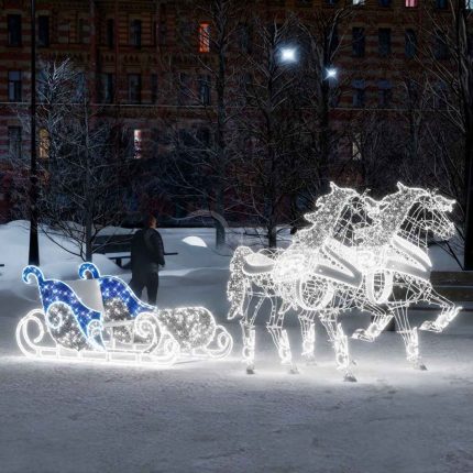 Светодиодная композиция «Две лошади и сани»