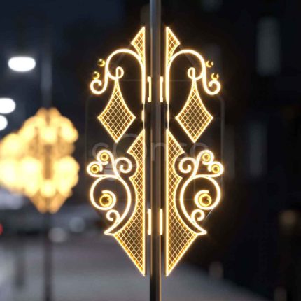 Новогодняя консоль для столбов освещения, 0,95×2 м, IP65, золотое свечение