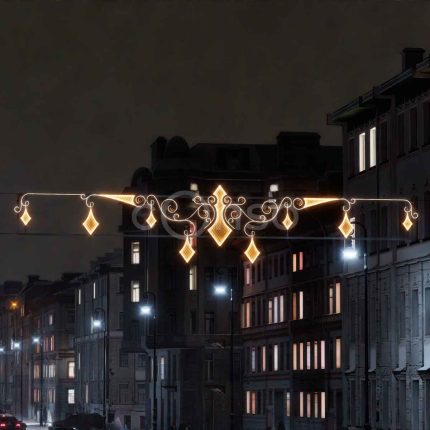 Уличная новогодняя перетяжка, 8×1,5 м, IP65, золотое свечение