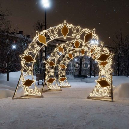Светодиодный тоннель из уличных арок 3,9×3,1 м, IP65, золотое свечение