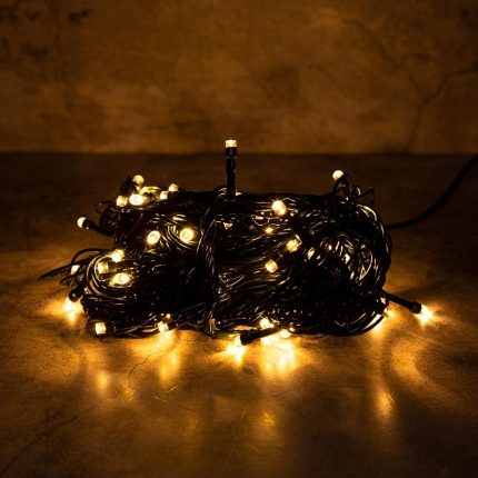 Гирлянда Нить 5 м Тепло-Белая с Мерцанием, 50 LED, Зеленый ПВХ, IP20, LEON