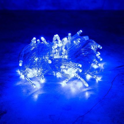 Гирлянда Нить 7,5 м Синяя c Мерцанием, 100 LED, Прозрачный ПВХ, IP20, LEON