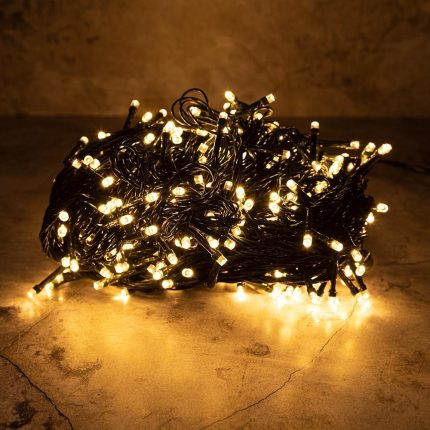 Гирлянда Нить 40 м Тепло-Белая мерцающая 220 В, 400 LED, Провод Зеленый ПВХ, IP20