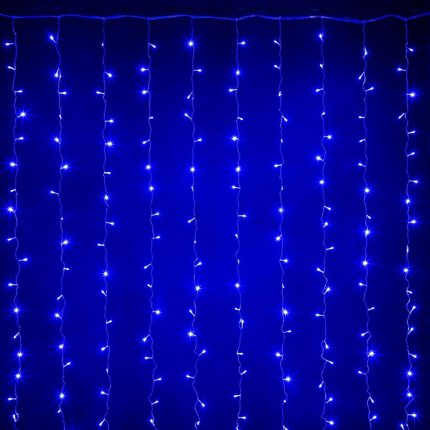 Гирлянда Занавес 2х1.5 м. Синий 220В, 204 LED, Провод Прозрачный ПВХ, Мерцающий, IP20