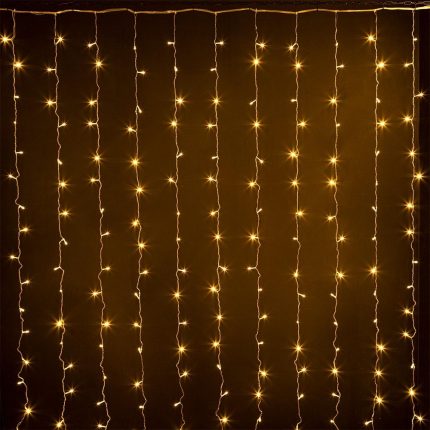 Гирлянда Занавес 3х3 м. Тепло-Белый 220В, 450 LED, Провод Прозрачный ПВХ, Мерцающий, IP20