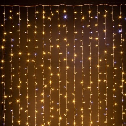 Гирлянда Занавес 2×3 м Тепло-Белая с Мерцанием, 600 LED, IP20, прозрачный провод
