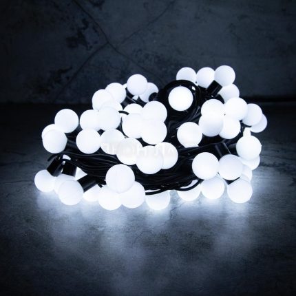 Гирлянда Нить 10 м Белая Статика, 100 LED, Чёрный Каучук, IP44