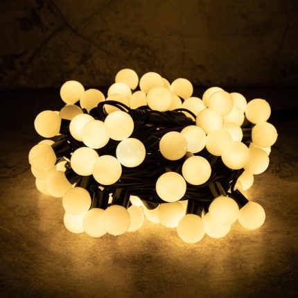 Гирлянда Нить 10 м Тепло-Белая Статика, 100 LED, Черный Каучук, IP44