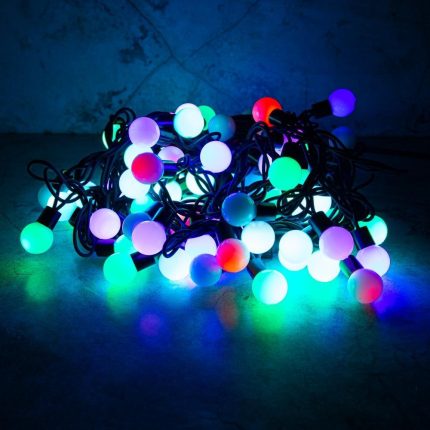 Гирлянда Нить 10 м Хамелеон с Мерцанием, 100 LED, Чёрный Каучук, IP44, LEON