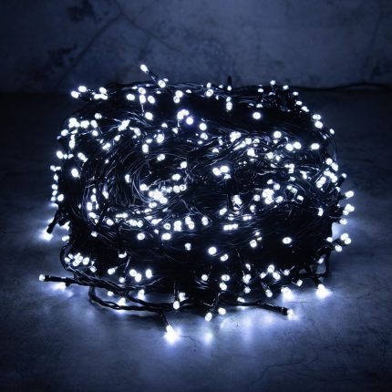 Гирлянда Клип Лайт, белая с мерцанием 100 м, 1000 LED, провод чёрный каучук, IP55