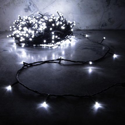 Гирлянда Клип Лайт, белая с мерцанием 30 м, 300 LED, провод чёрный каучук, IP55