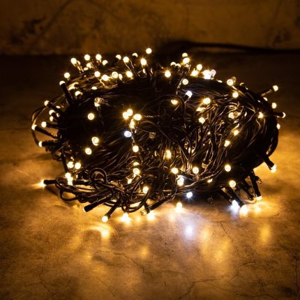 Гирлянда Клип Лайт, тепло-белый с мерцанием 30 м, 300 LED, провод чёрный Каучук, IP55