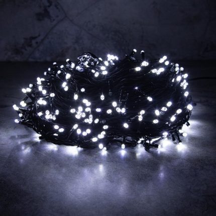 Гирлянда Клип Лайт, белая с мерцанием 50 м, 500 LED, провод чёрный каучук, IP55