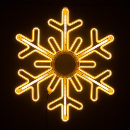 Светодиодная снежинка из неона 7х15мм, 80 см, Тепло-Белый + Белые лучи, IP44