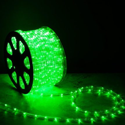 Светодиодный Дюралайт Ø13 мм, зелёный с мерцанием, 220 В, 36 LED/м, бухта 100 м, свечение 360°, IP65