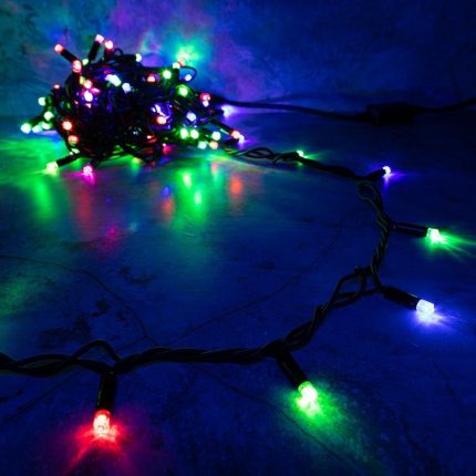 Гирлянда Нить 10 м Мульти с Мерцанием, 100 LED, Черный Каучук, IP65, LEON