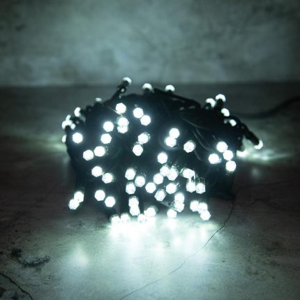 Гирлянда Нить 10 м Белая с Мерцанием, 220 В, 100 LED, Чёрный Каучук, IP65, LEON