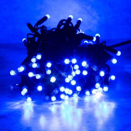 Гирлянда Нить 10 м Синяя с Мерцанием, 100 LED, Черный каучук, IP65, LEON