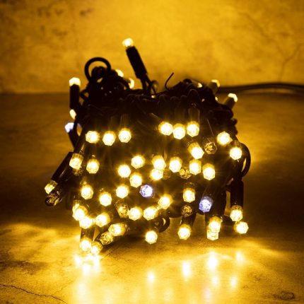 Гирлянда Нить 10 м Тепло-Белая с Мерцанием, 100 LED, Чёрный Каучук, IP65, LEON