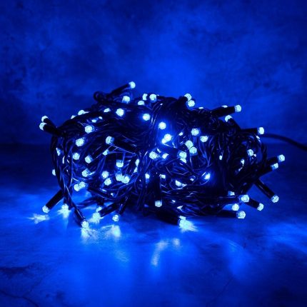 Гирлянда Нить 20 м Синяя Статика, 200 LED, Чёрный Каучук, IP65, LEON