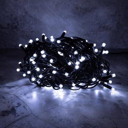 Гирлянда Нить 20 м Белая Статика, 200 LED, Чёрный Каучук, IP65, LEON