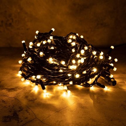 Гирлянда Нить 20 м Тепло-Белая Статика, 200 LED, Чёрный Каучук, IP65, LEON