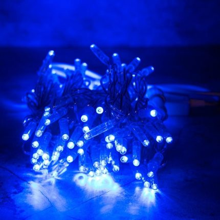 Гирлянда Нить 10 м Синяя Статика, 100 LED, Прозрачный ПВХ, IP65, LEON