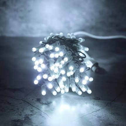 Гирлянда Нить 10 м Белая Статика, 100 LED, Прозрачный ПВХ, IP65, LEON