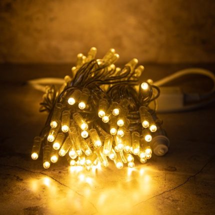 Гирлянда Нить 10 м Тепло-Белая Статика, 100 LED, Прозрачный ПВХ, IP65, LEON