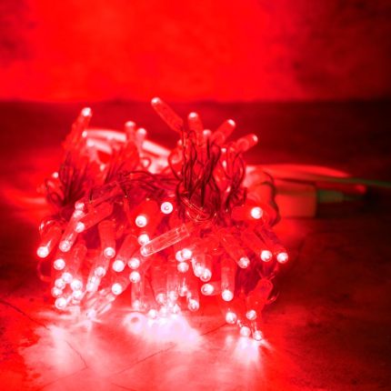 Гирлянда Нить 10 м Красная Статика, 100 LED, Прозрачный ПВХ, IP65, LEON