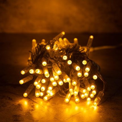 Гирлянда Нить 10 м Жёлтая Статика, 100 LED, Прозрачный ПВХ, IP65, LEON
