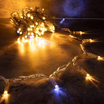 Гирлянда Нить 10 м Синяя с Мерцанием, 100 LED, Прозрачный ПВХ, IP65, LEON