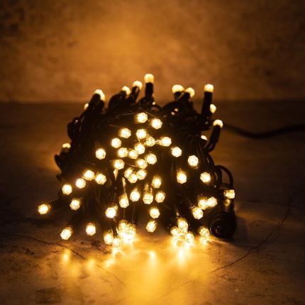 Гирлянда Нить 10 м Тепло-Белая Статика, 220 В, 100 LED, Чёрный Каучук, IP65, LEON