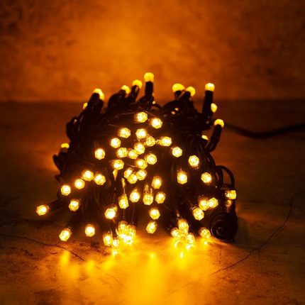 Гирлянда Нить 10 м Жёлтая Статика, 100 LED, Чёрный Каучук, IP65, LEON