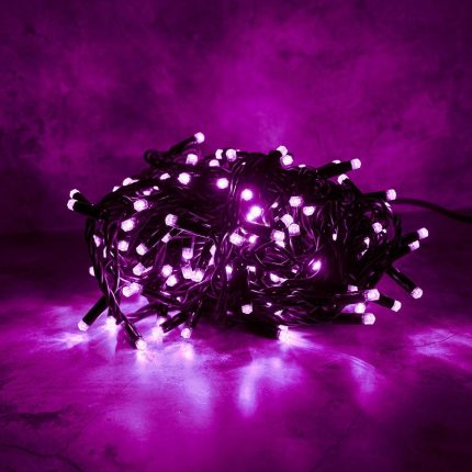 Гирлянда Нить 10 м Розовая Статика, 100 LED, Чёрный Каучук, IP65, LEON