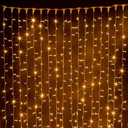 Гирлянда Занавес 2×6 м Тёплый Белый с Мерцанием 220В, 1200 LED, Провод Прозрачный ПВХ, IP65