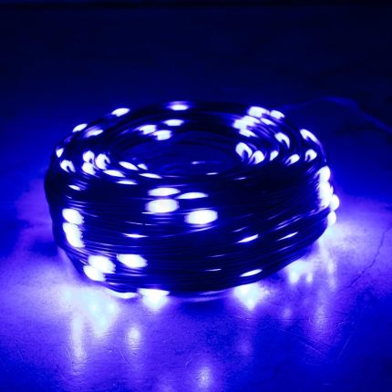 Гирлянда Нить с каплями Росы 30 м Синяя с Мерцанием, 300 LED, Зелёный ПВХ, IP44, LEON