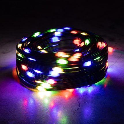 Гирлянда Нить с Каплями Росы 50 м Мультиколор с Мерцанием, 500 LED, Зелёный ПВХ, IP44, LEON