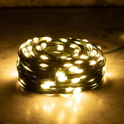 Гирлянда Нить с Каплями Росы 50 м Тепло-Белая с Мерцанием, 500 LED, Зелёный ПВХ, IP44, LEON