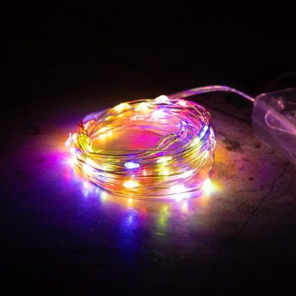 Гирлянда Нить с Каплями Росы 10 м Мультиколор Статика, 100 LED, Серебристый ПВХ, IP20, LEON