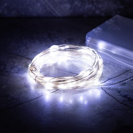 Гирлянда Нить 10 м Белая Статика, 100 LED, Серебристый ПВХ, IP20, LEON