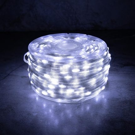 Гирлянда Нить Росы 100 м Белая с Мерцанием, 1000 LED, Прозрачный ПВХ, IP44